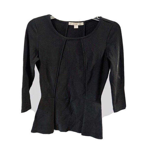 Boston Proper Top Womens XS Stretch Peplum Black minimalist career ethereal - Picture 1 of 5
